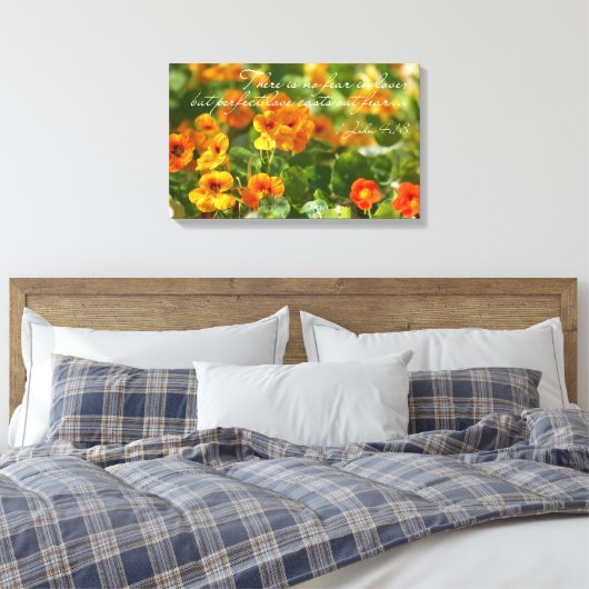 Geen angst in liefde bijbel vers Christelijk bloem Canvas Afdruk (Insitu (Slaapkamer))
