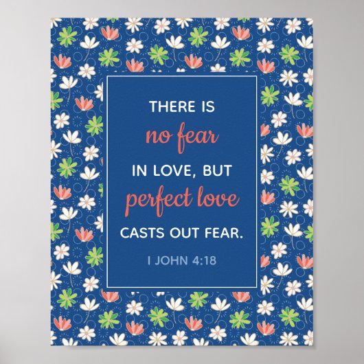 Geen angst in liefde Ik John 4:18 Blue Floral Post Poster (Voorkant)