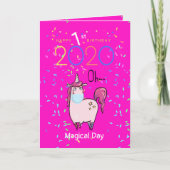 Geen Angst UNICORN in Mondkapje Meisjes Verjaardag Kaart (Voorkant)