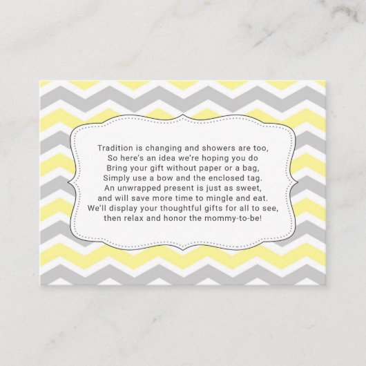 Geen baby shower inlassingskaart, neutraal geslach informatiekaartje (Voorkant)