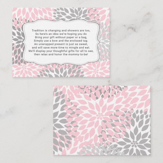 Geen baby shower inlegkaart, roze melkroze flacon informatiekaartje (Voorkant / Achterkant)