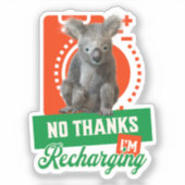 Geen Bedankt, ik ben het opladen van Koala Beer Ba Sticker (Voorkant)