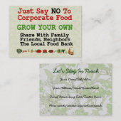 Geen bedrijfsvoedsel visitekaartje (Voorkant / Achterkant)