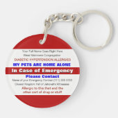 GEEN BLOED ~ Noodgegevens. op Terug Sleutelhanger (Achterkant)