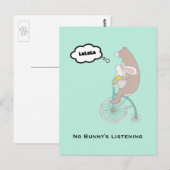 Geen Bunny's Luisterende Whimsical Funny Illustrat Briefkaart (Voorkant / Achterkant)