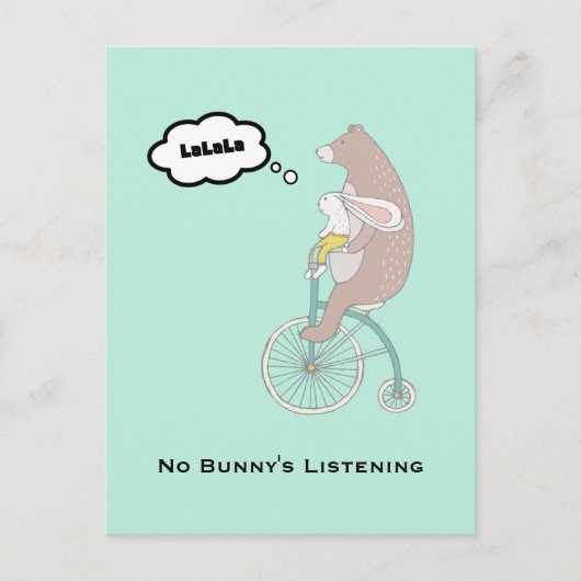 Geen Bunny's Luisterende Whimsical Funny Illustrat Briefkaart (Voorkant)