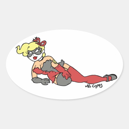 Geen Capes V Superhero/Supervillain pin-up sticker (Voorkant)