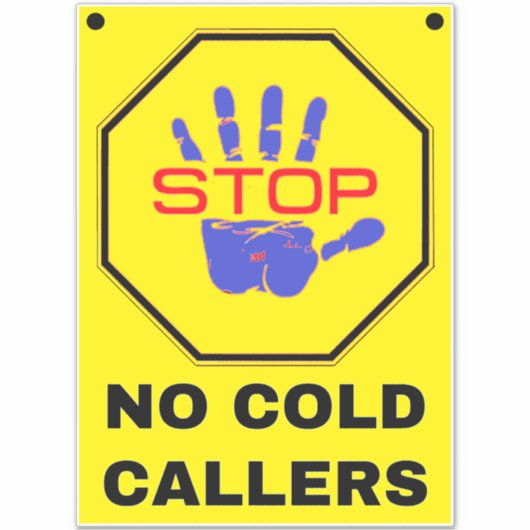 Geen Cold Callers Bord - Geel Stop Sticker (Voorkant)