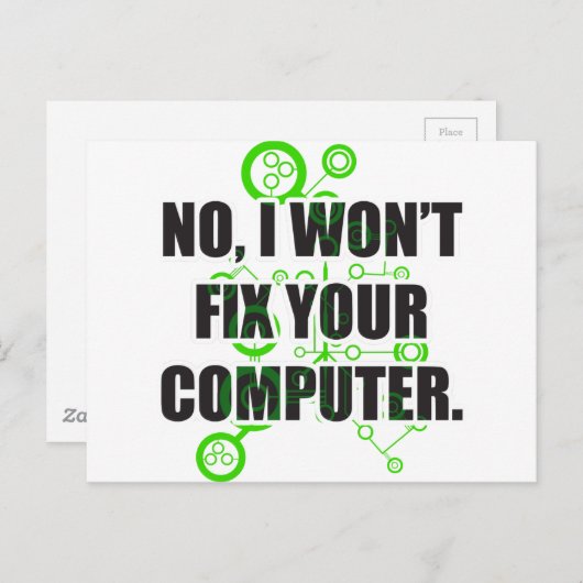 Geen computers repareren briefkaart (Voorkant / Achterkant)