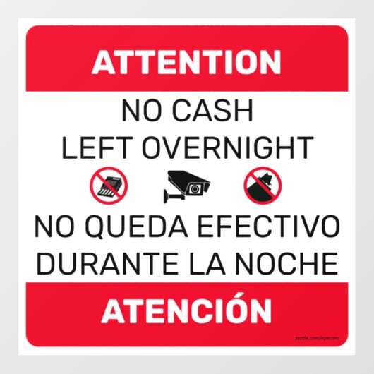 Geen contant geld over 's nachts deur venster teke raamsticker (Vel)