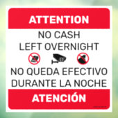 Geen contant geld over 's nachts deur venster teke raamsticker (Vel 3)