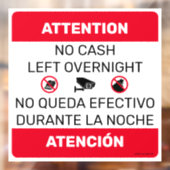 Geen contant geld over 's nachts deur venster teke raamsticker (Vel 2)
