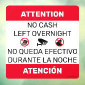Geen contant geld over 's nachts deur venster teke raamsticker (Vel 3)