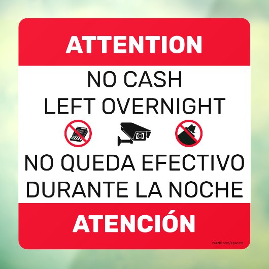 Geen contant geld over 's nachts deur venster teke raamsticker (Vel 3)
