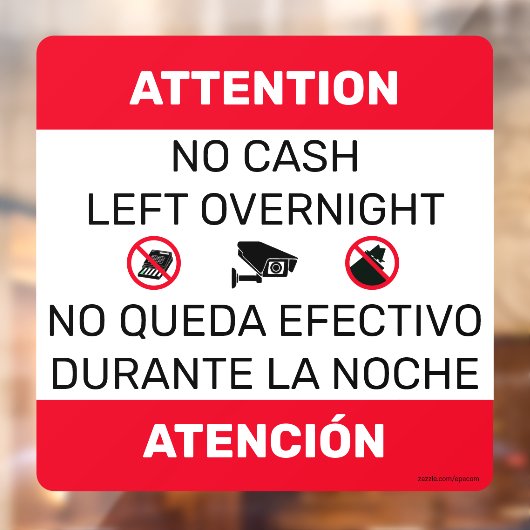 Geen contant geld over 's nachts deur venster teke raamsticker (Vel 2)