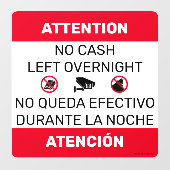 Geen contant geld over 's nachts deur venster teke raamsticker (Vel)