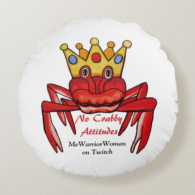 Geen Crabby Attitude, MeWarriorWoman op Twitch Rond Kussen (Voorkant)