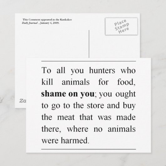 Geen dieren die zijn beschadigd in de toonbank van briefkaart (Voorkant / Achterkant)