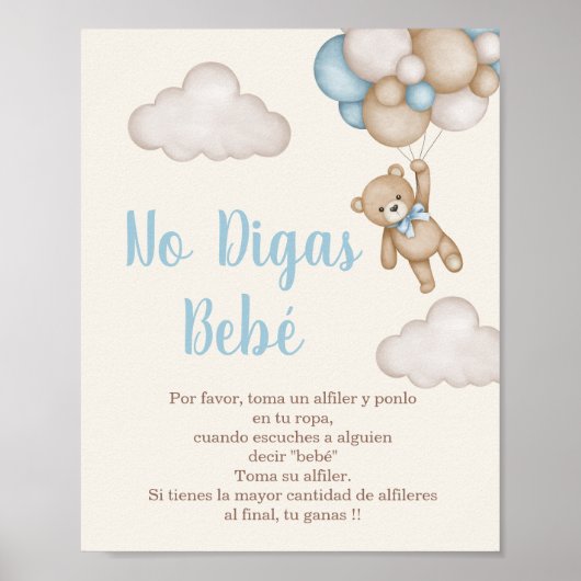 Geen Digas Bebé letrero para Baby shower Poster (Voorkant)