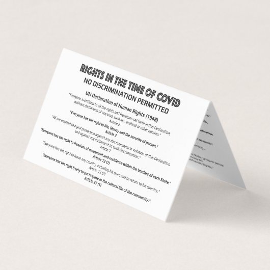 "Geen discriminatie" Informatiekaart mensenrechten Visitekaartje (Voorkant)