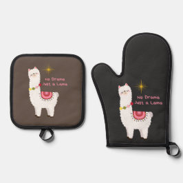 Geen drama, alleen een lama ovenwant & pannenlap set