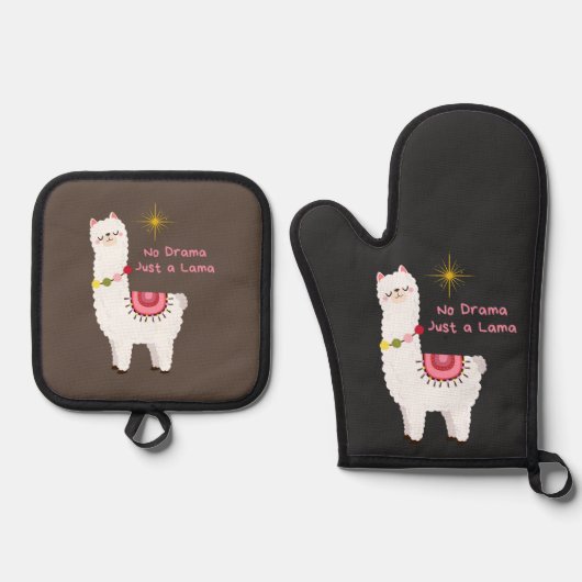 Geen drama, alleen een lama ovenwant & pannenlap set (Voorkant)