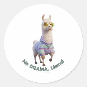Geen Drama, Lama! – Chille Grappige Lama Ronde Sticker