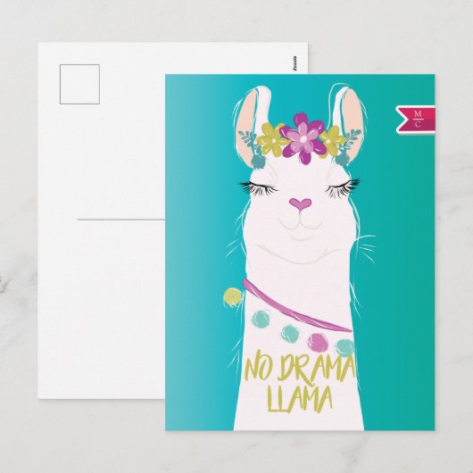 Geen Drama Lama illustratie Monogram Feestdagenkaart (Voorkant / Achterkant)