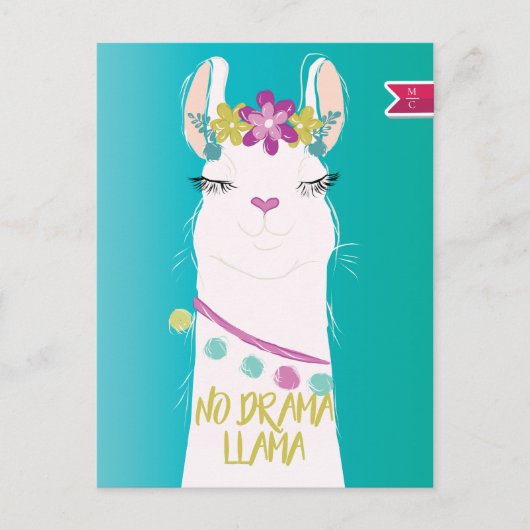 Geen Drama Lama illustratie Monogram Feestdagenkaart (Voorkant)