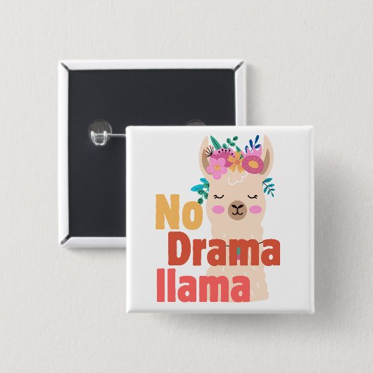 Geen drama lama pin vierkante button 5,1 cm (Voorkant /achterkant)