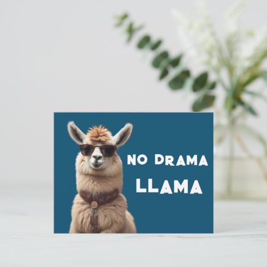 Geen drama Llama Cool Alpaca Draag zonnebril blauw Briefkaart (Staand voorkant)