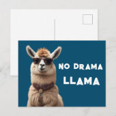 Geen drama Llama Cool Alpaca Draag zonnebril blauw Briefkaart (Voorkant / Achterkant)