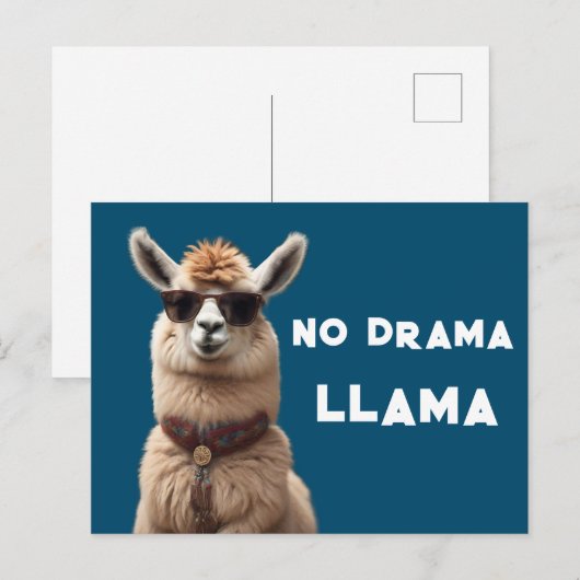 Geen drama Llama Cool Alpaca Draag zonnebril blauw Briefkaart (Voorkant / Achterkant)