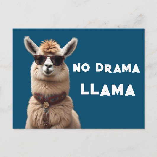 Geen drama Llama Cool Alpaca Draag zonnebril blauw Briefkaart (Voorkant)