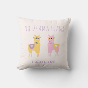 Geen Drama Llama Cute Pink Paars Gepersonaliseerd Kussen