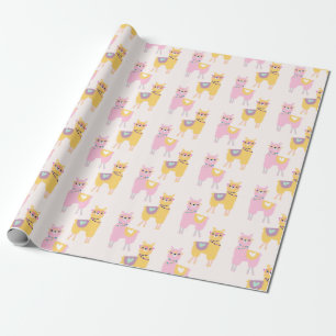 Geen Drama Llama Cute Pink Yellow Pattern Cadeaupapier