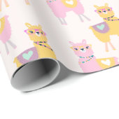 Geen Drama Llama Cute Pink Yellow Pattern Cadeaupapier (Rol Hoek)
