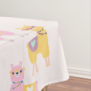 Geen Drama Llama Cute Pink Yellow Pattern Tafelkleed