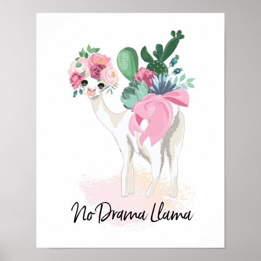 Geen Drama Llama floral poster (Voorkant)