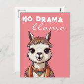 Geen Drama Llama Funky Alpaca Girly Pink Briefkaart (Voorkant / Achterkant)