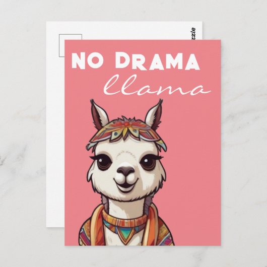 Geen Drama Llama Funky Alpaca Girly Pink Briefkaart (Voorkant / Achterkant)