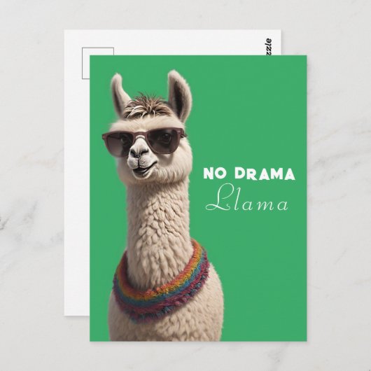Geen Drama Llama Funky Alpaca Zonnebril Groen Briefkaart (Voorkant / Achterkant)