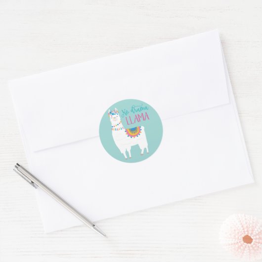 Geen Drama LLAMA Ronde Sticker (Envelop)