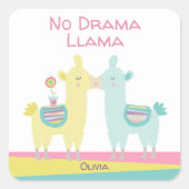 Geen Drama Llama Roze Gele Turquoise Naam School Vierkante Sticker (Voorkant)