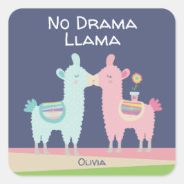 Geen Drama Llama schattig roze blauw cool school n Vierkante Sticker