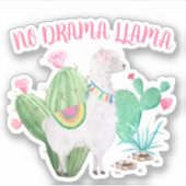 Geen Drama Llama Schattige Llama en Cactus Vinyl Sticker (Voorkant)