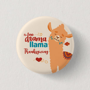 Geen Drama Llama Thanksgiving Cream Ronde Button 3,2 Cm