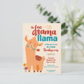 Geen Drama Llama Thanksgiving Cream Uitnodiging (Staand voorkant)