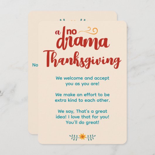 Geen Drama Llama Thanksgiving Cream Uitnodiging Informatiekaartje (Voorkant / Achterkant)