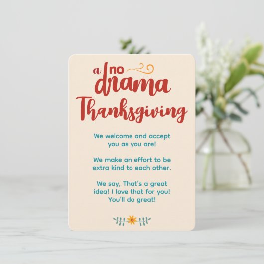 Geen Drama Llama Thanksgiving Cream Uitnodiging Informatiekaartje (Staand voorkant)